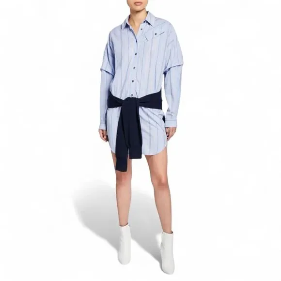 10 Crosby Derek Lam Blue Striped Shirt Dress Size 6